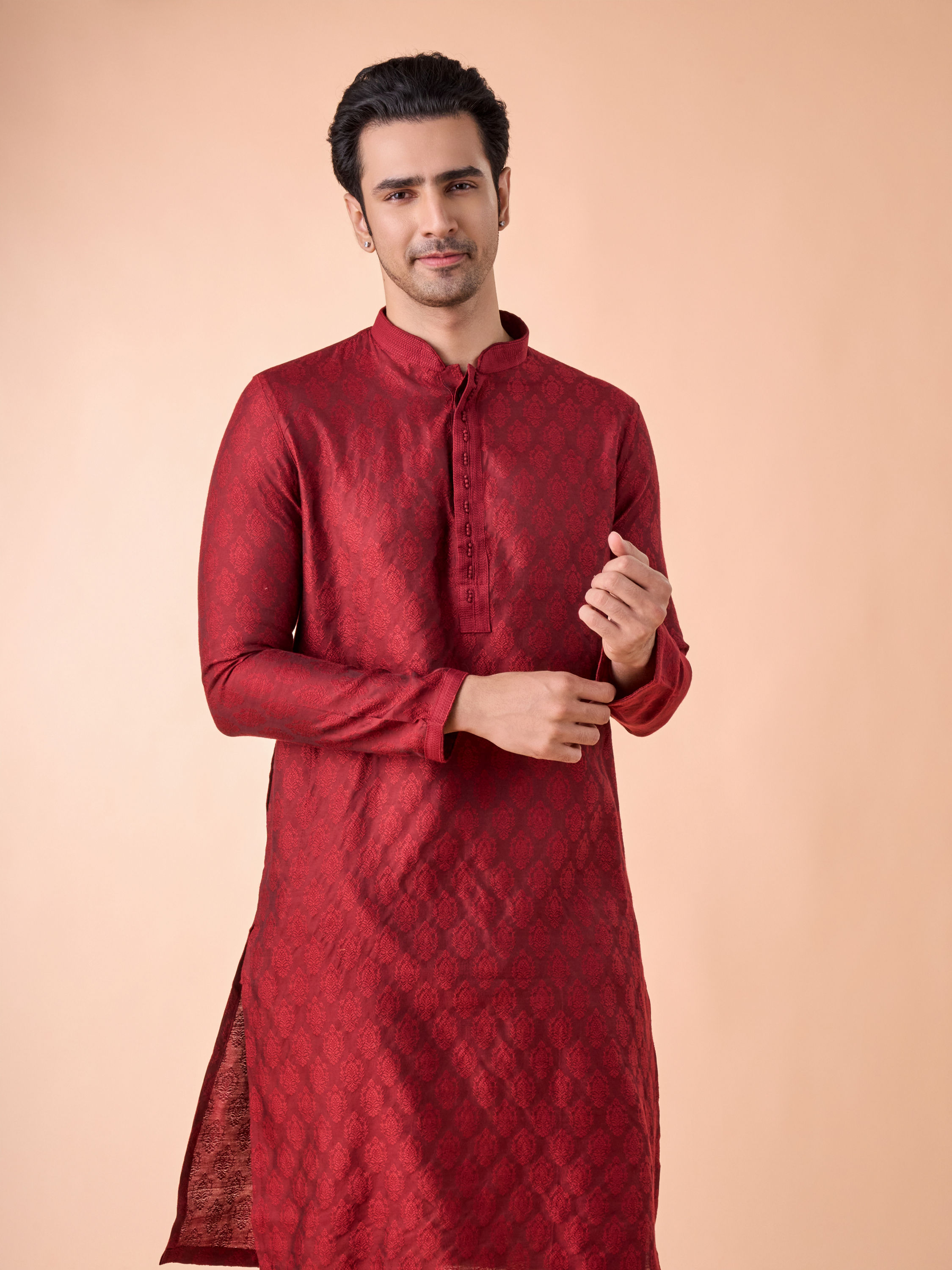 Manyavar Men Maroon Splendor Kurta Pajama