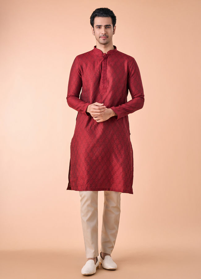Manyavar Men Maroon Splendor Kurta Pajama