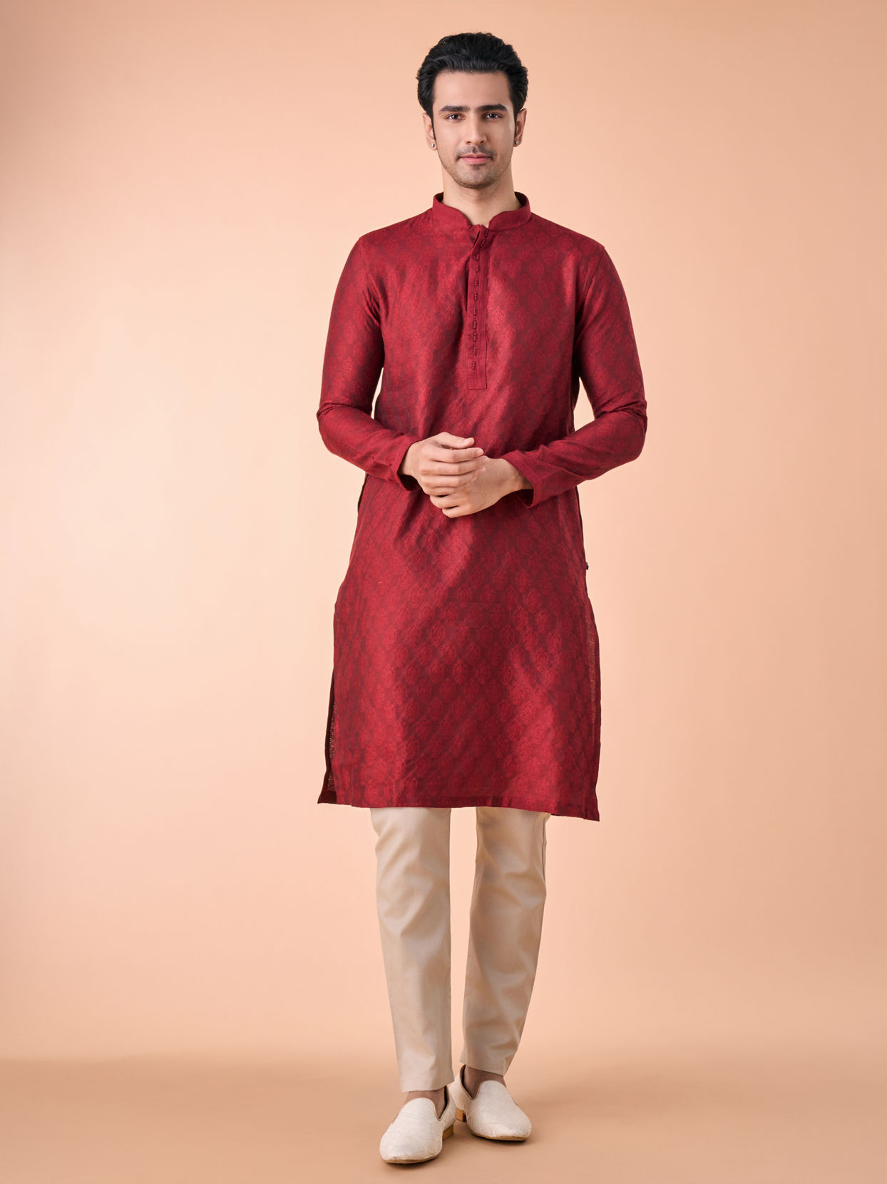 Manyavar Men Maroon Splendor Kurta Pajama