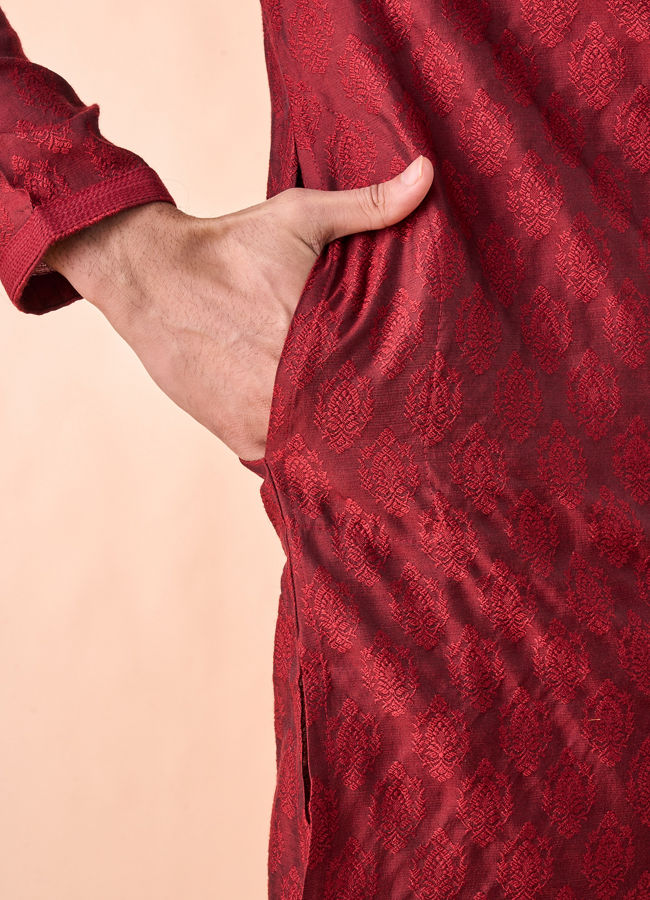 Manyavar Men Maroon Splendor Kurta Pajama