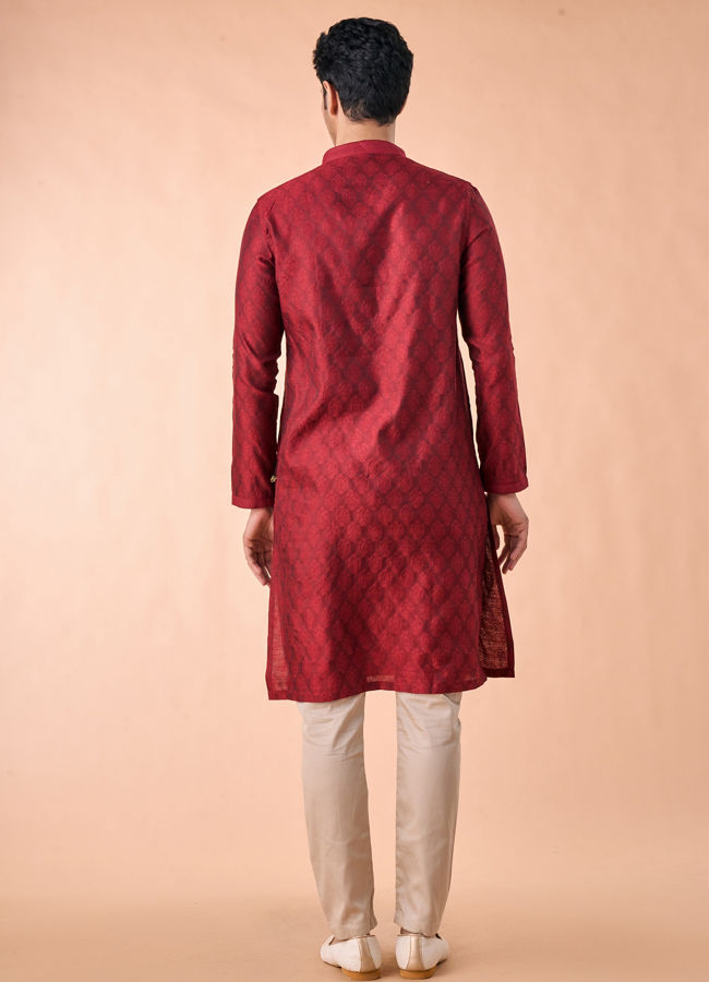 Manyavar Men Maroon Splendor Kurta Pajama