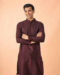 Manyavar Men Wine Jacquard Kurta Pajama Set