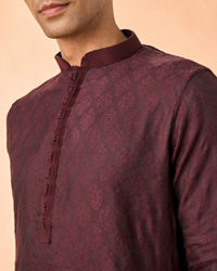 Manyavar Men Wine Jacquard Kurta Pajama Set