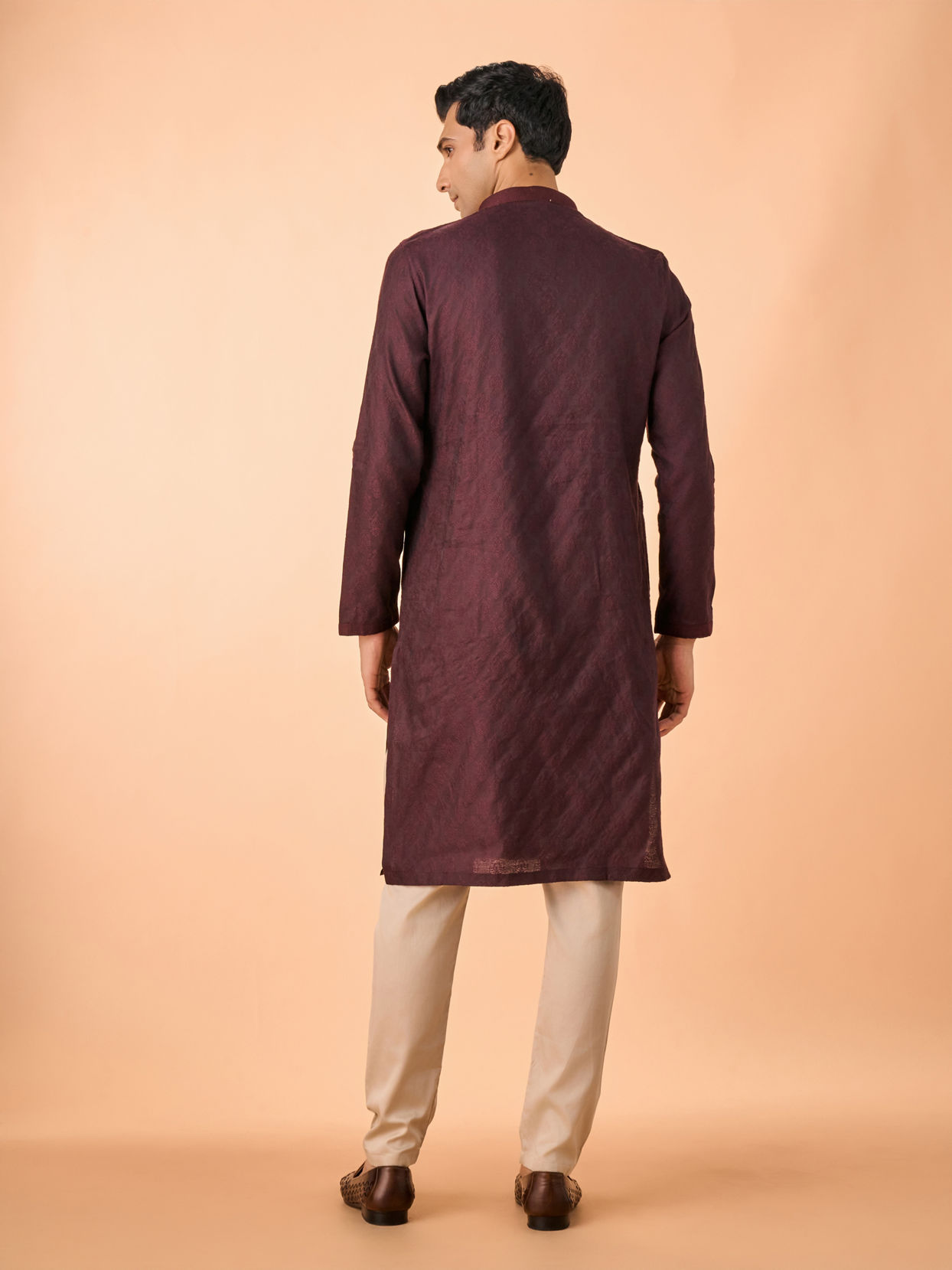 Manyavar Men Wine Jacquard Kurta Pajama Set