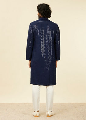 alt message - Manyavar Men Dark Blue Chikankari Kurta Set image number 5