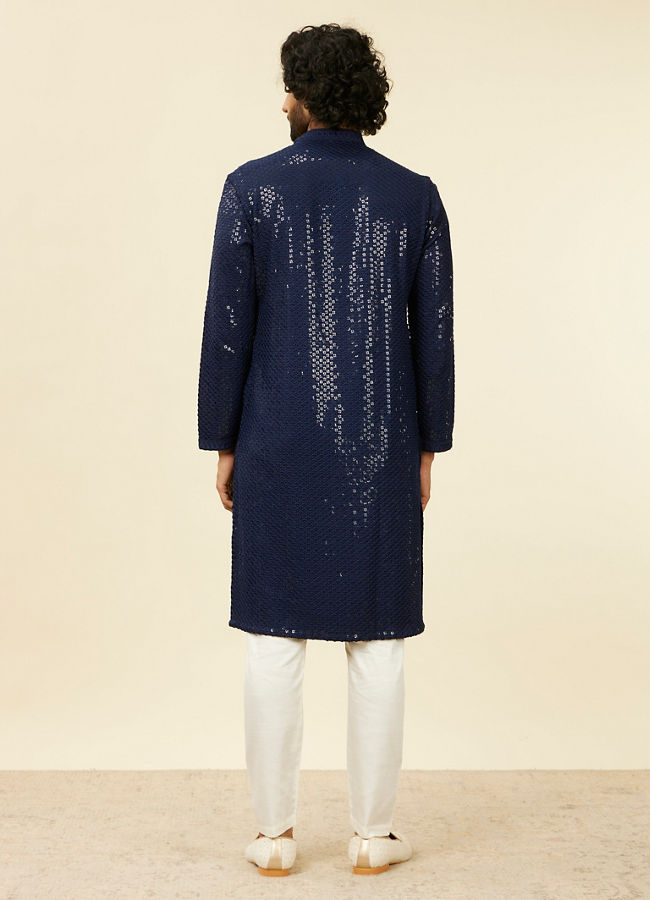 alt message - Manyavar Men Dark Blue Chikankari Kurta Set image number 5