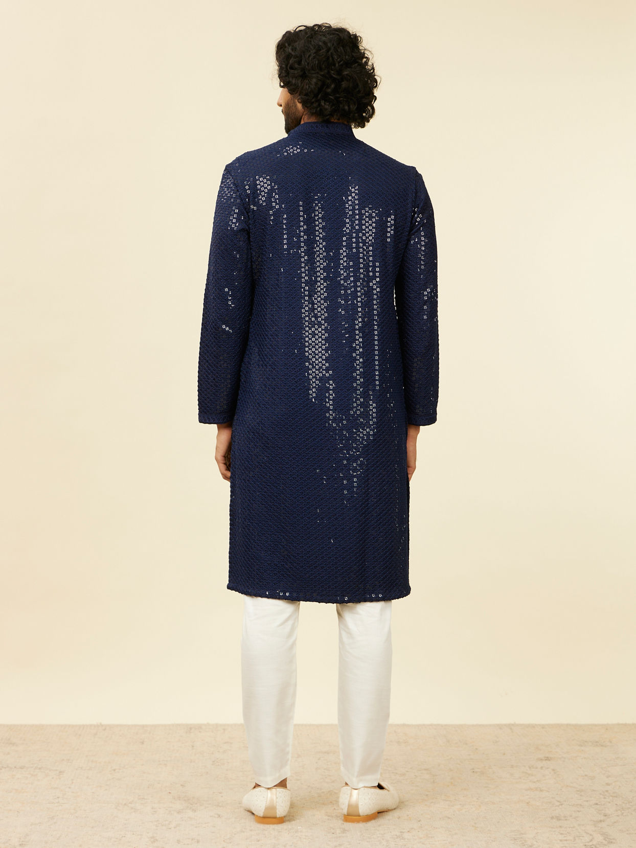 Manyavar Men Dark Blue Chikankari Kurta Set