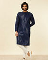 alt message - Manyavar Men Dark Blue Chikankari Kurta Set image number 2