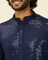 alt message - Manyavar Men Dark Blue Chikankari Kurta Set image number 1