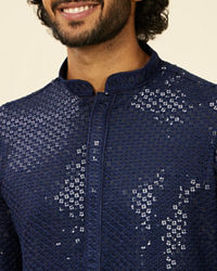 Manyavar Men Dark Blue Chikankari Kurta Set