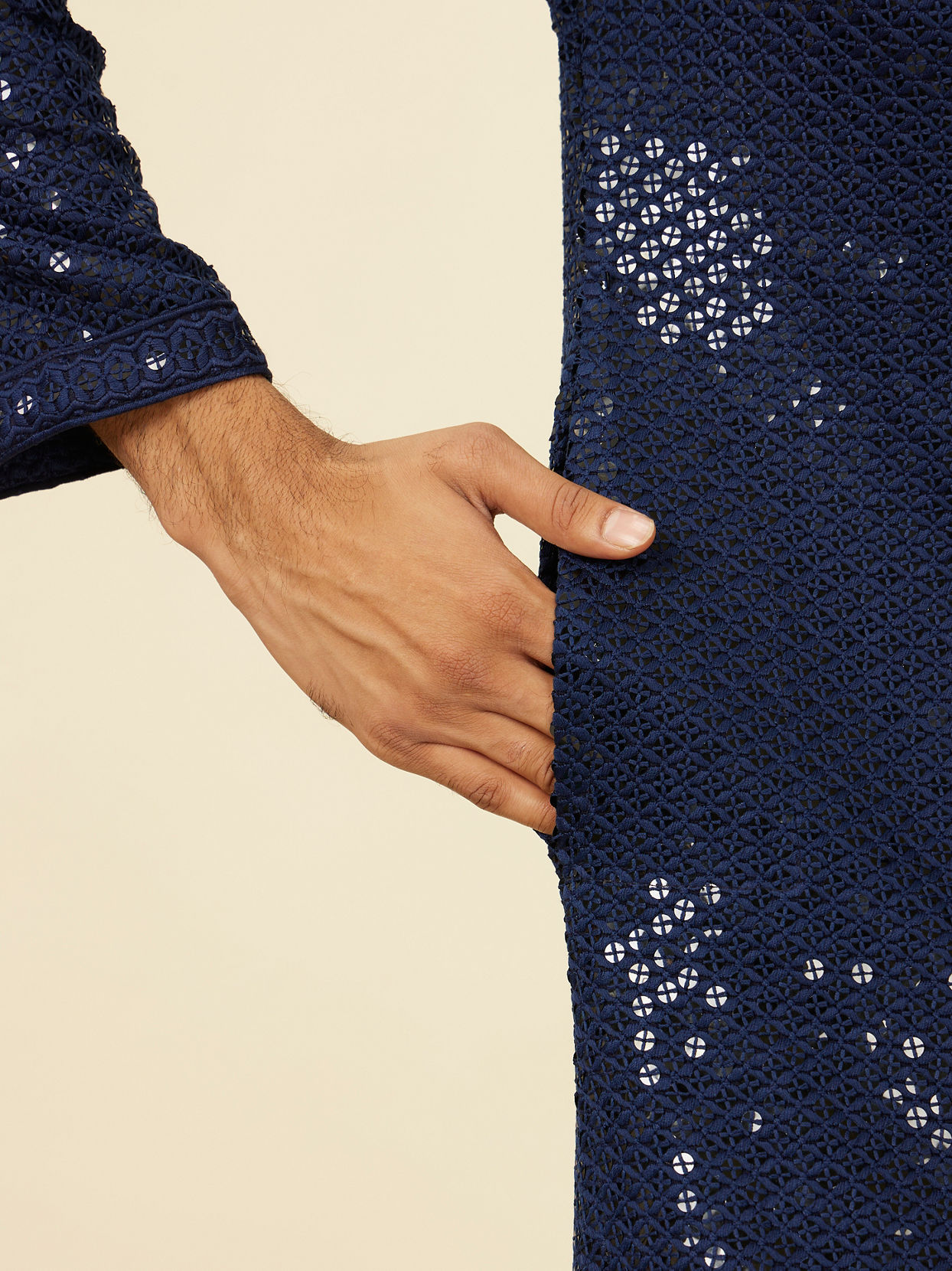 Manyavar Men Dark Blue Chikankari Kurta Set