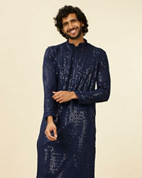 Manyavar Men Dark Blue Chikankari Kurta Set
