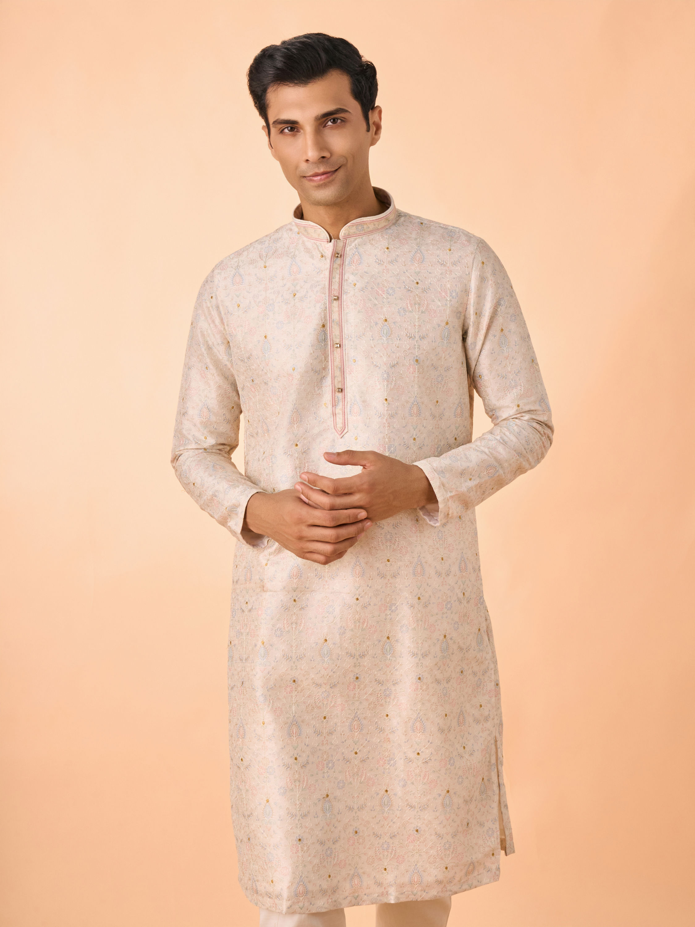 Manyavar Men Elegant Cream Kurta Pajama
