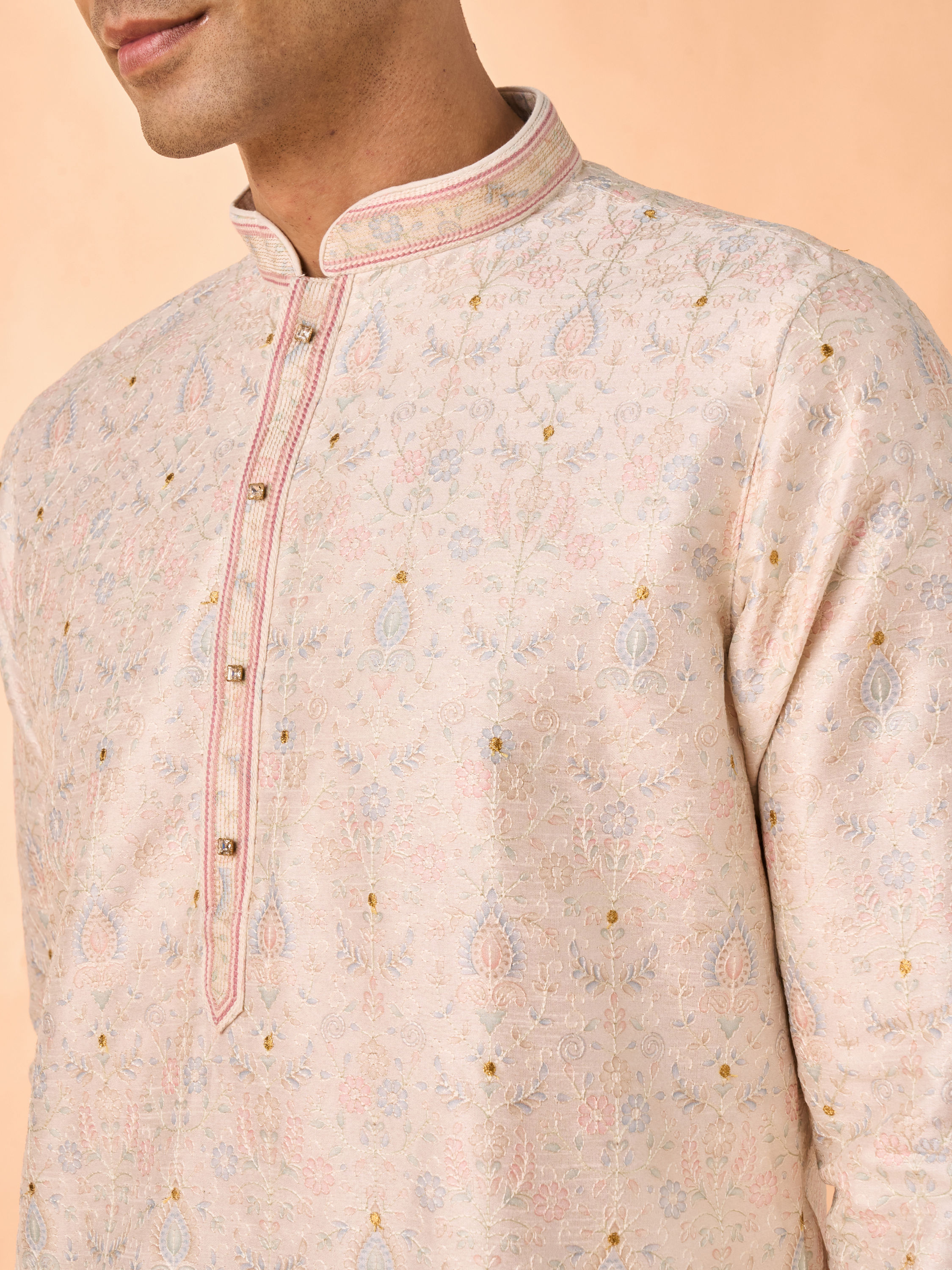 Manyavar Men Elegant Cream Kurta Pajama