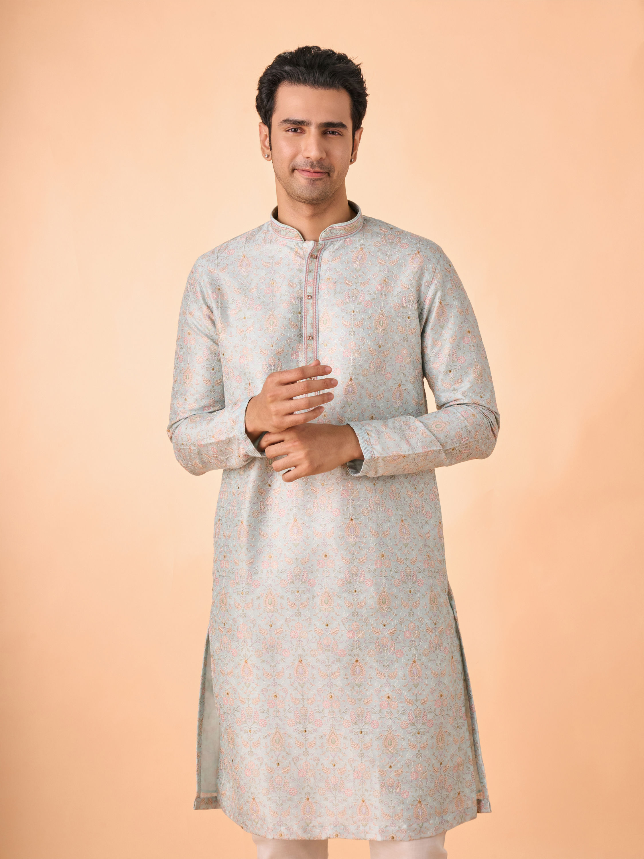 Manyavar Men Light Blue Splendor Kurta Pajama