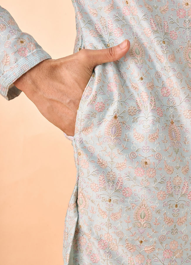 Manyavar Men Light Blue Splendor Kurta Pajama