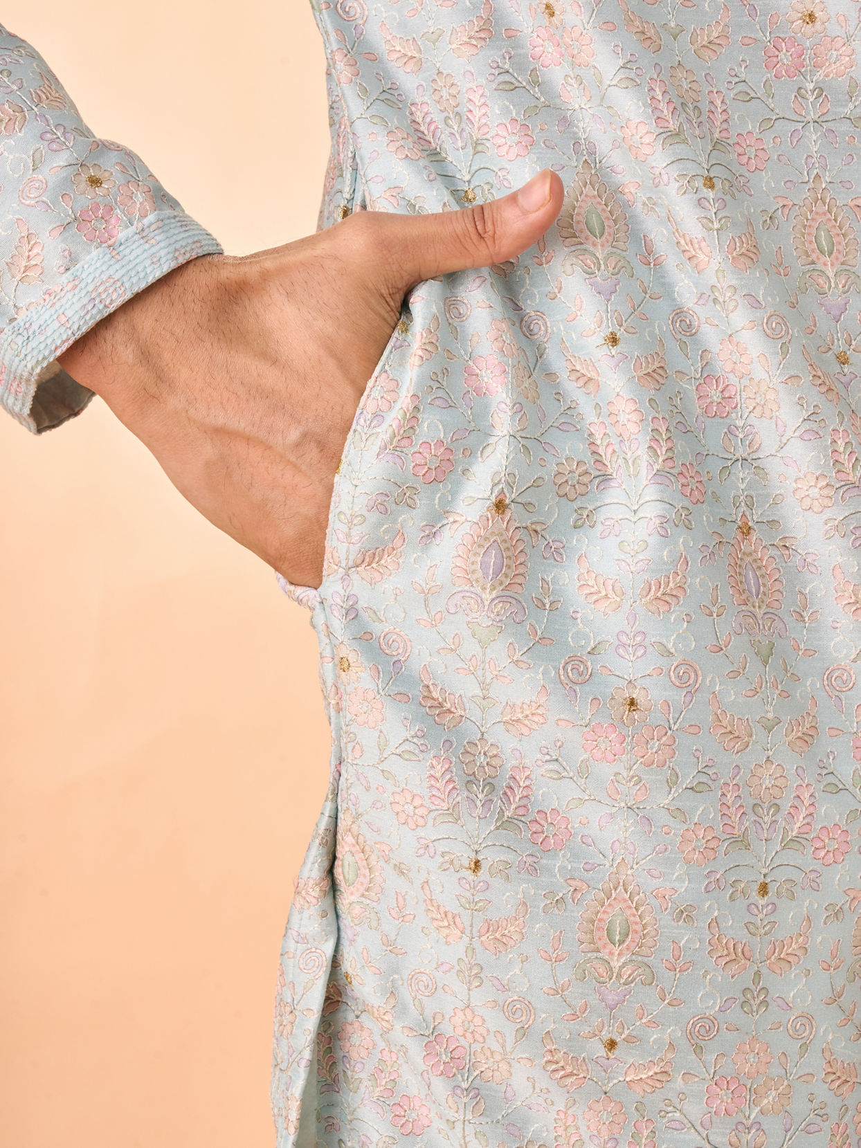 Manyavar Men Light Blue Splendor Kurta Pajama