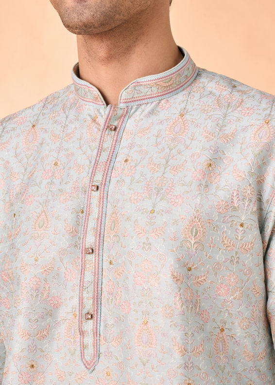 Manyavar Men Light Blue Splendor Kurta Pajama