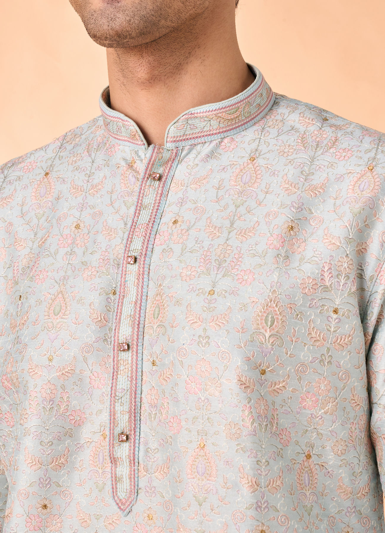 Manyavar Men Light Blue Splendor Kurta Pajama