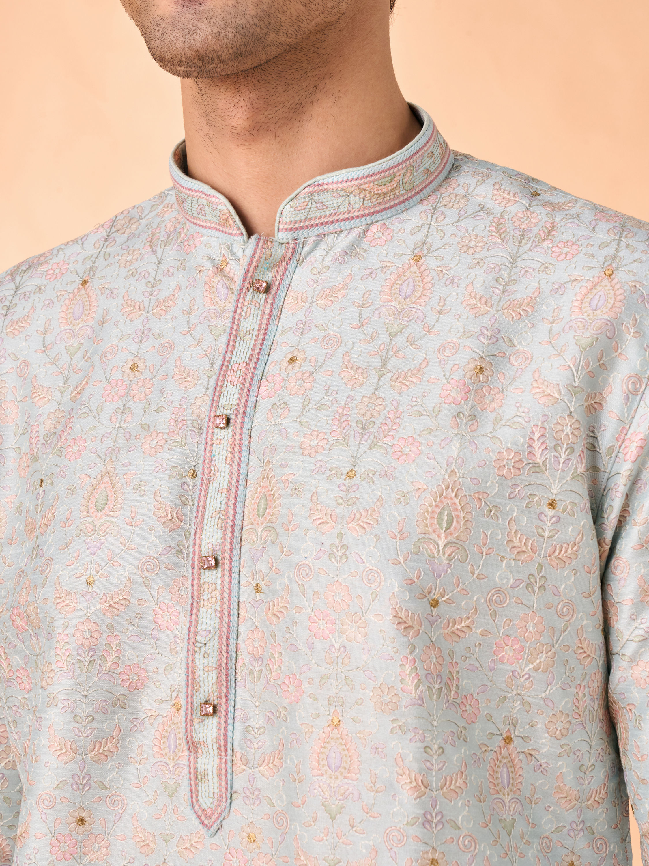 Manyavar Men Light Blue Splendor Kurta Pajama