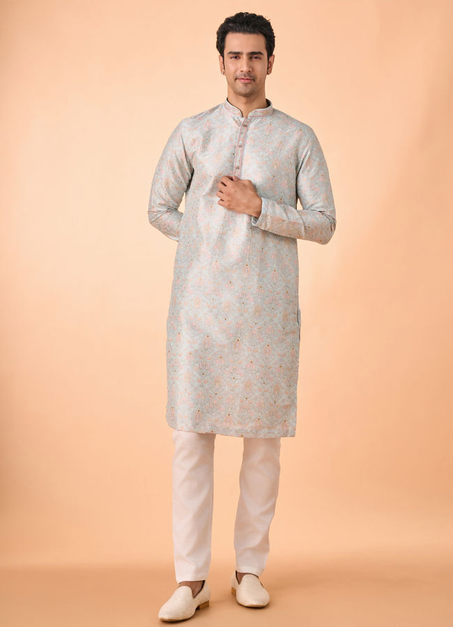 Manyavar Men Light Blue Splendor Kurta Pajama