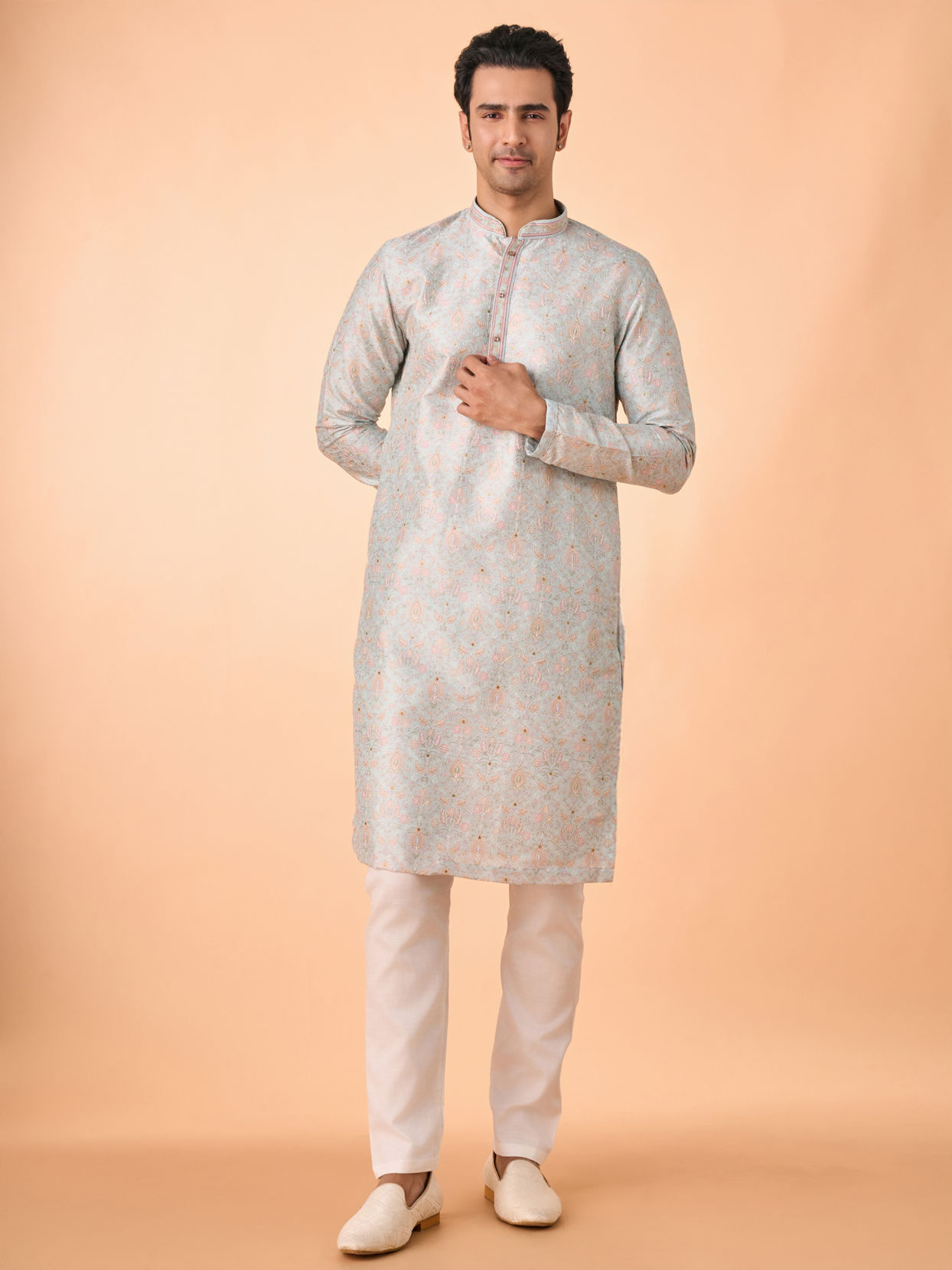 Manyavar Men Light Blue Splendor Kurta Pajama