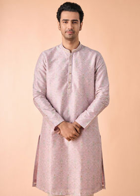 Manyavar Men Ethereal Lilac Art Silk Kurta Pajama
