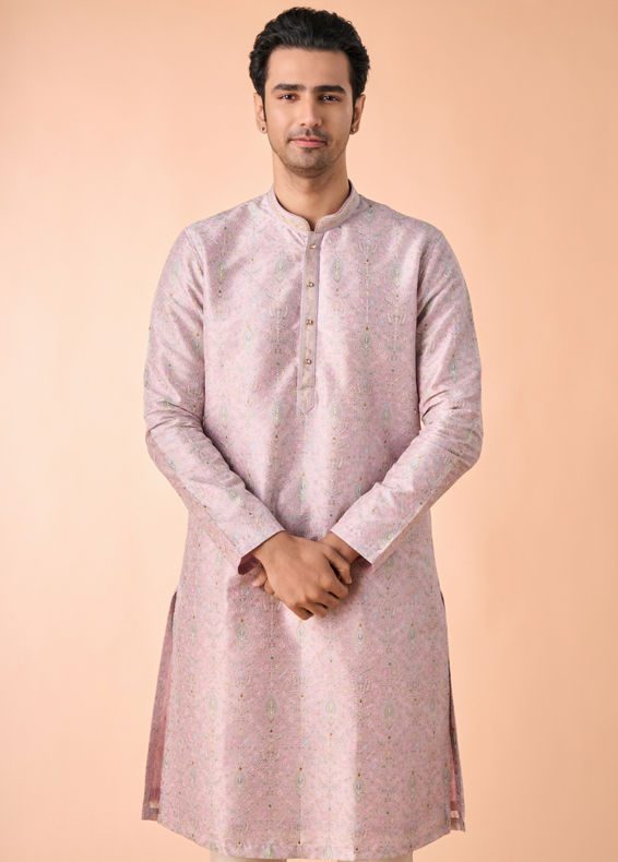 Manyavar Men Ethereal Lilac Art Silk Kurta Pajama