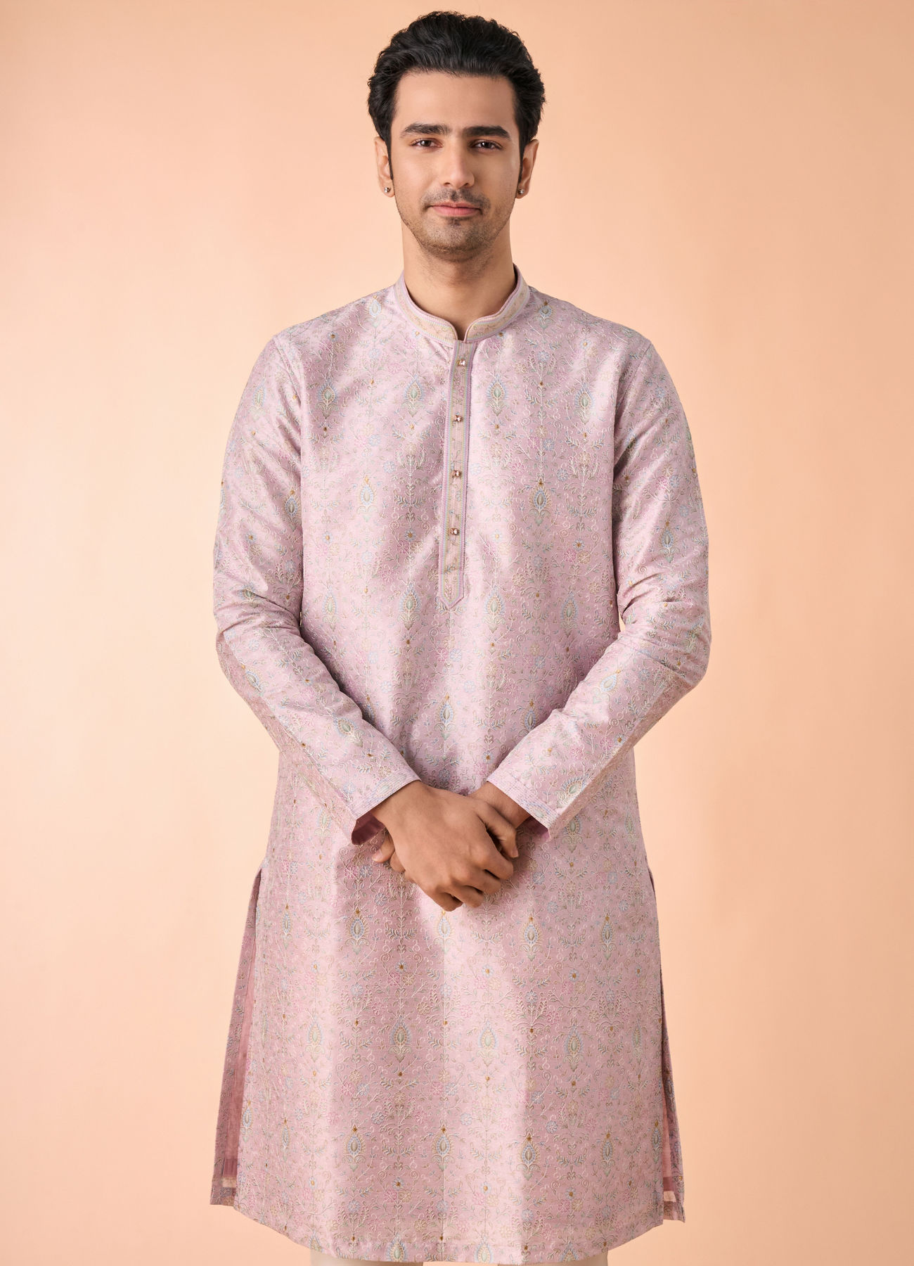 Manyavar Men Ethereal Lilac Art Silk Kurta Pajama