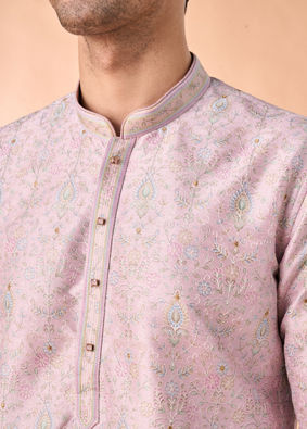 Manyavar Men Ethereal Lilac Art Silk Kurta Pajama