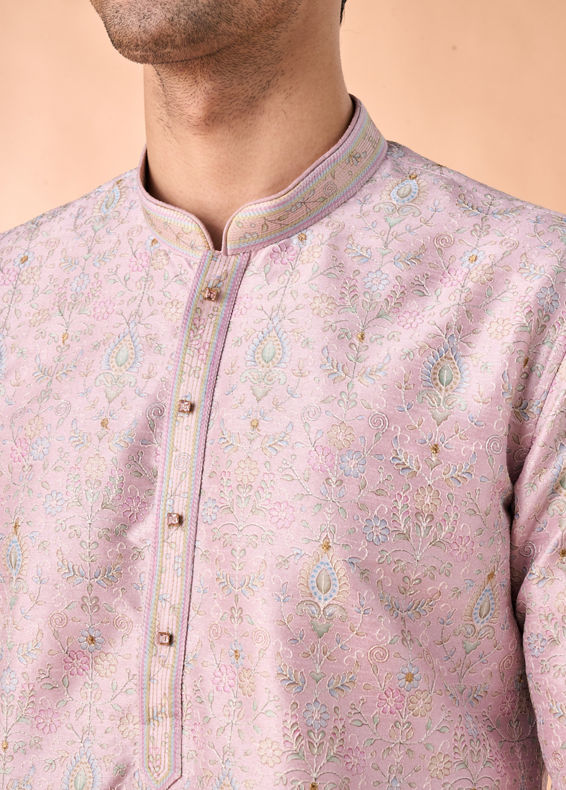Manyavar Men Ethereal Lilac Art Silk Kurta Pajama