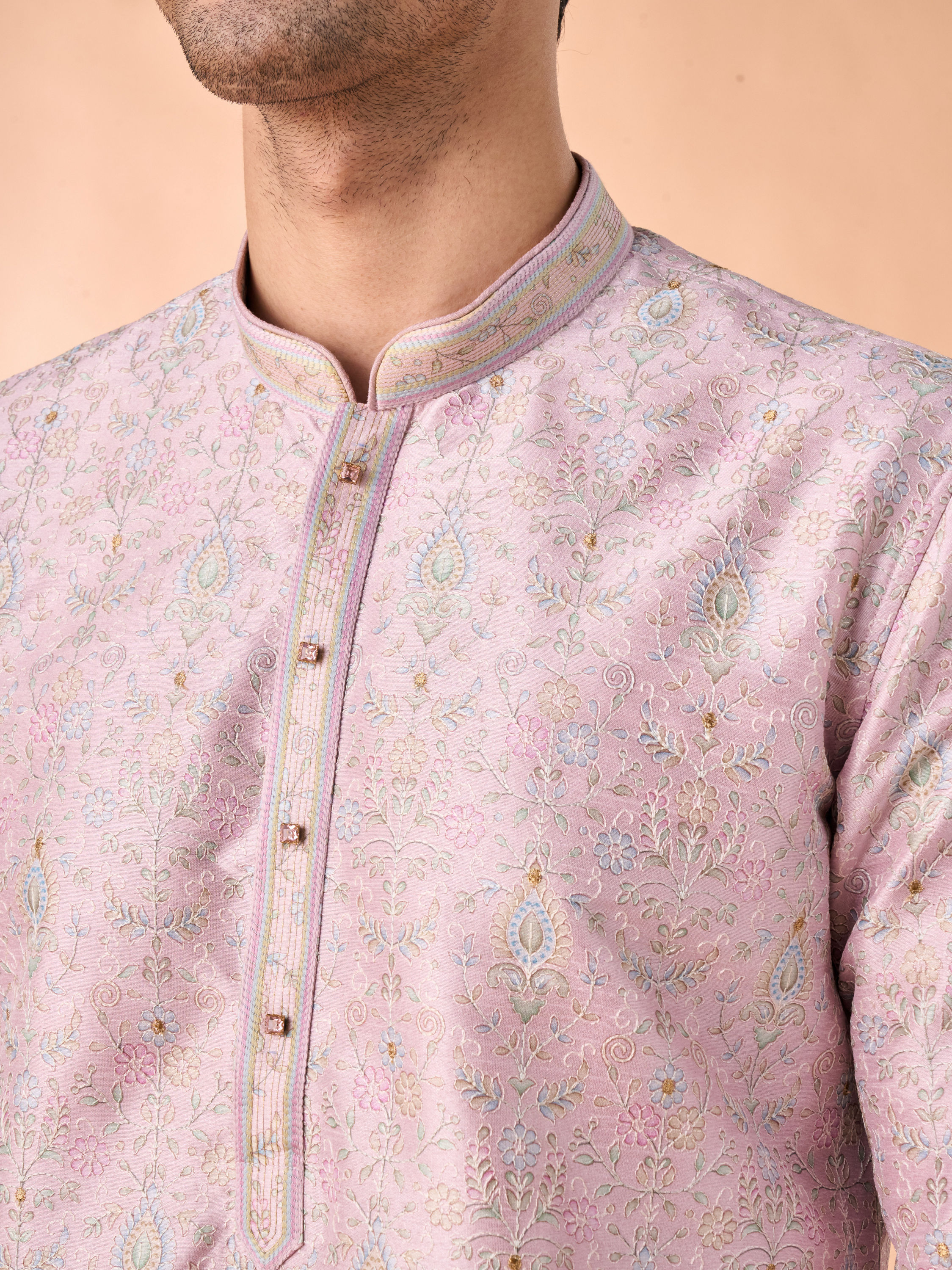 Manyavar Men Ethereal Lilac Art Silk Kurta Pajama
