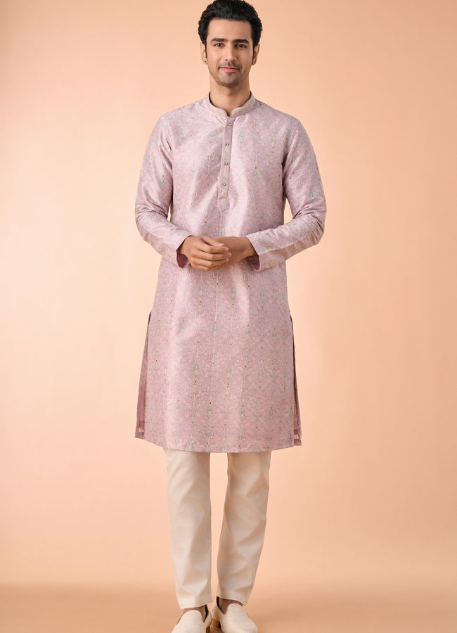 Manyavar Men Ethereal Lilac Art Silk Kurta Pajama