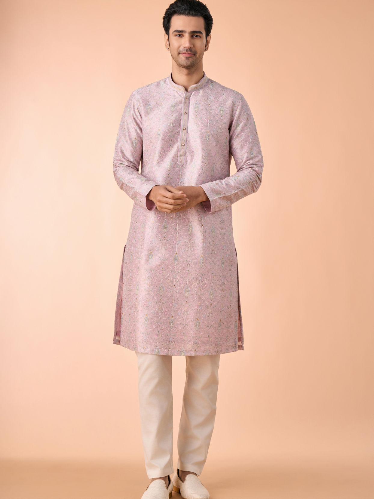 Manyavar Men Ethereal Lilac Art Silk Kurta Pajama