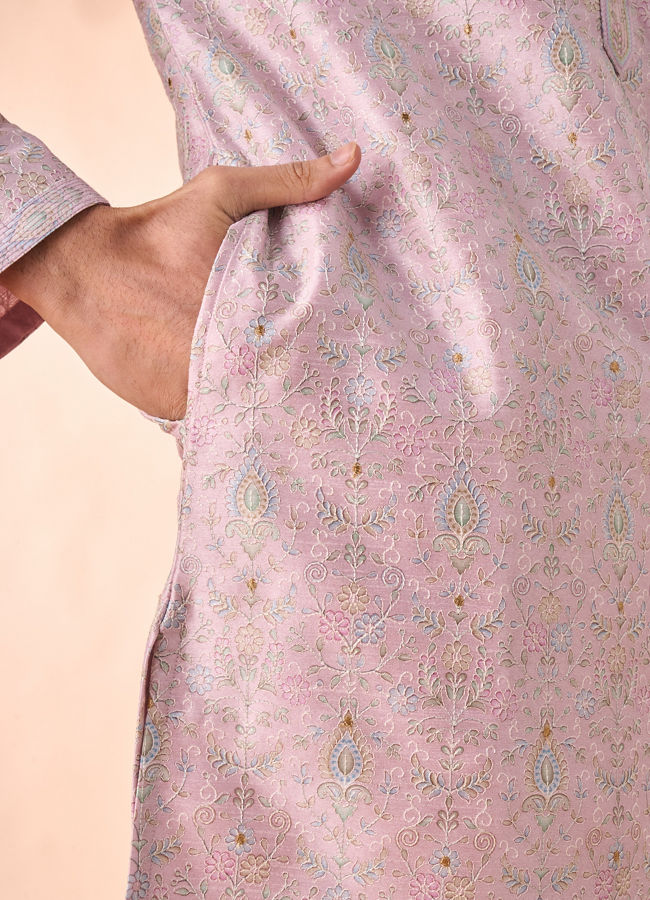 Manyavar Men Ethereal Lilac Art Silk Kurta Pajama