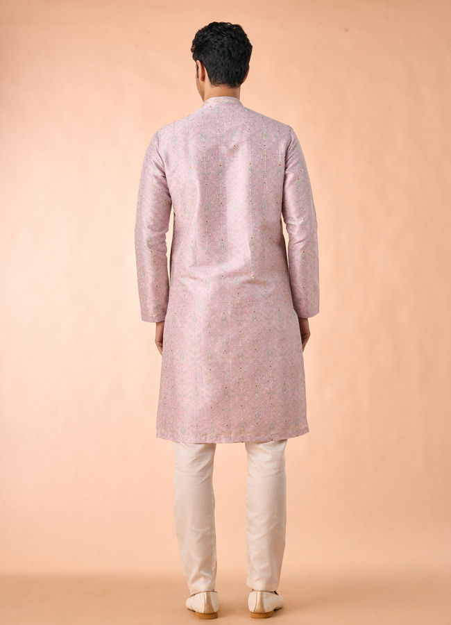 Manyavar Men Ethereal Lilac Art Silk Kurta Pajama