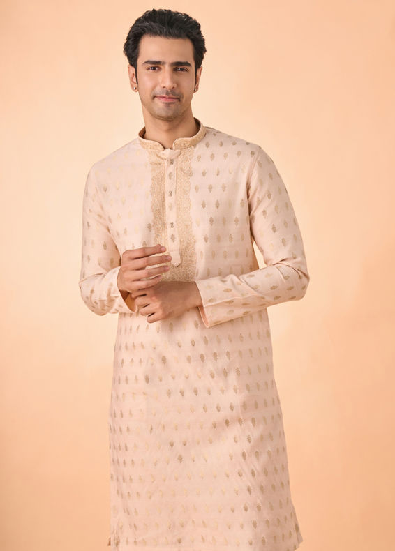 Manyavar Men Festive Peach Viscose Kurta Pajama