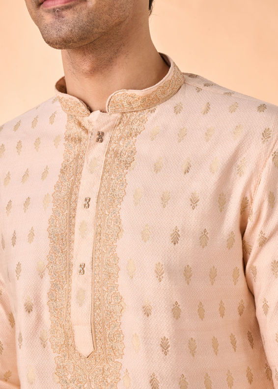 Manyavar Men Festive Peach Viscose Kurta Pajama