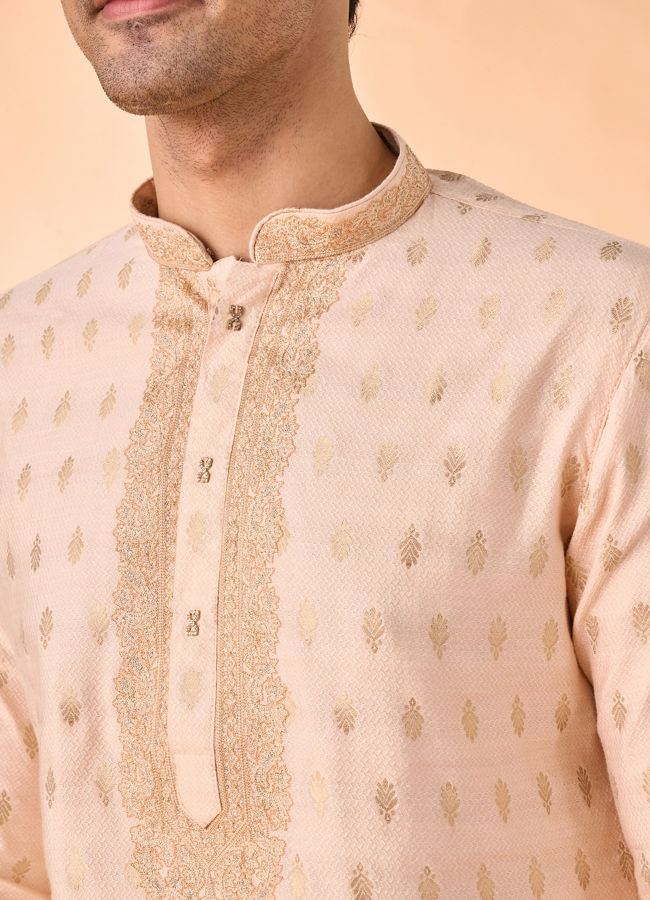 Manyavar Men Festive Peach Viscose Kurta Pajama