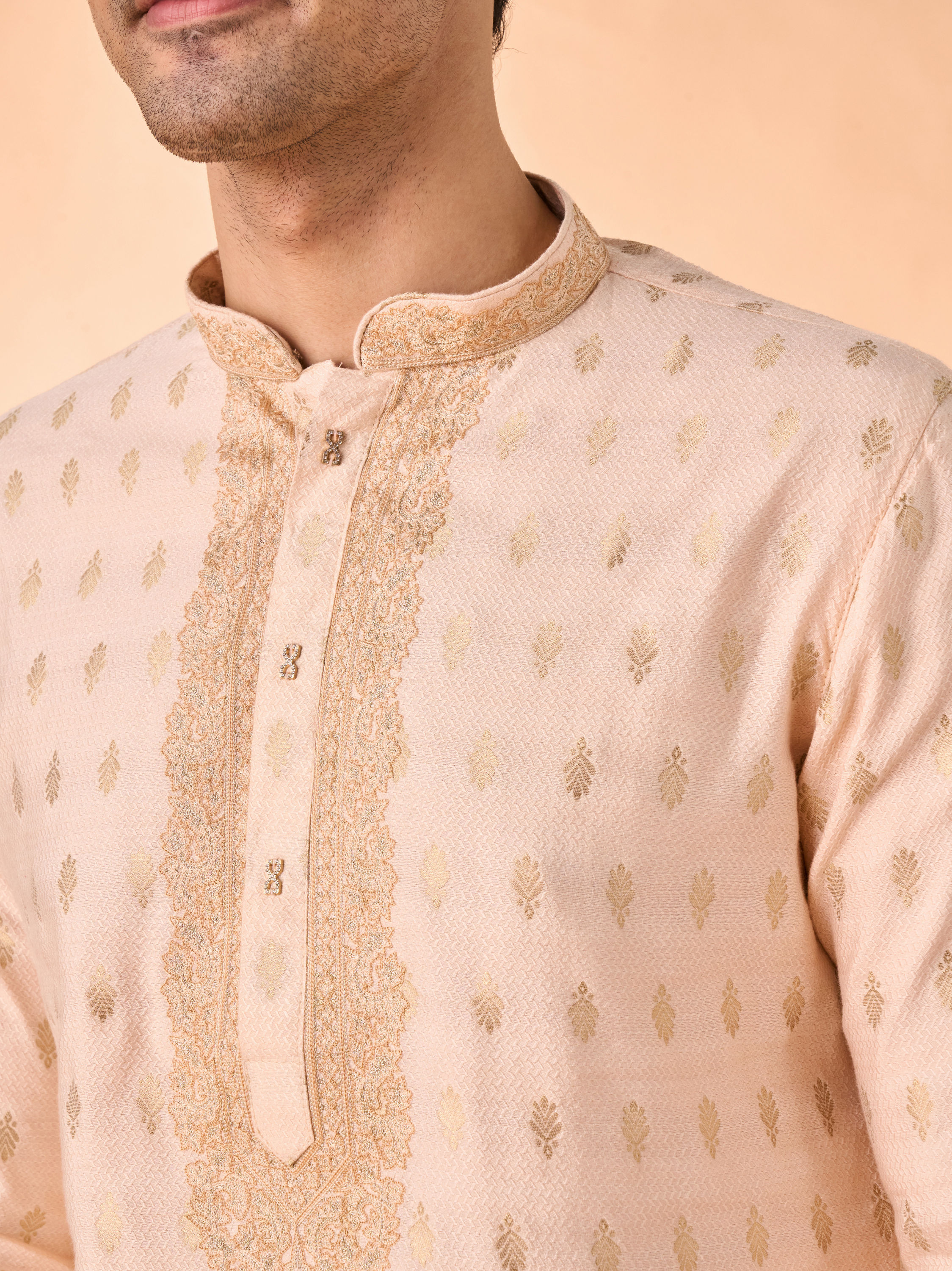Manyavar Men Festive Peach Viscose Kurta Pajama