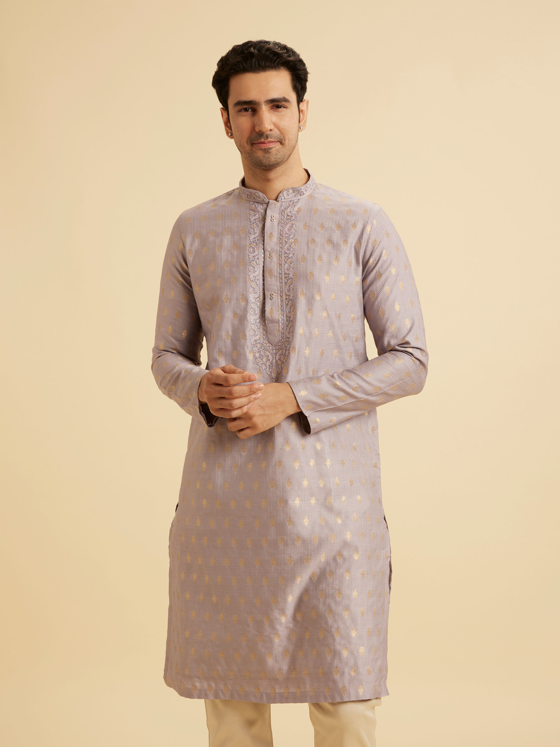 Manyavar Men Lilac Elegance Kurta Pajama