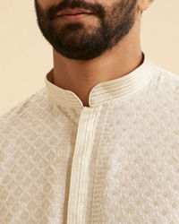 Manyavar Men Cream Georgette Chikankari Kurta Pajama