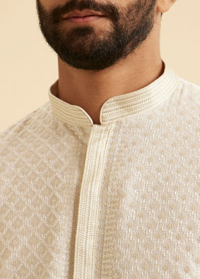 Manyavar Men Cream Georgette Chikankari Kurta Pajama