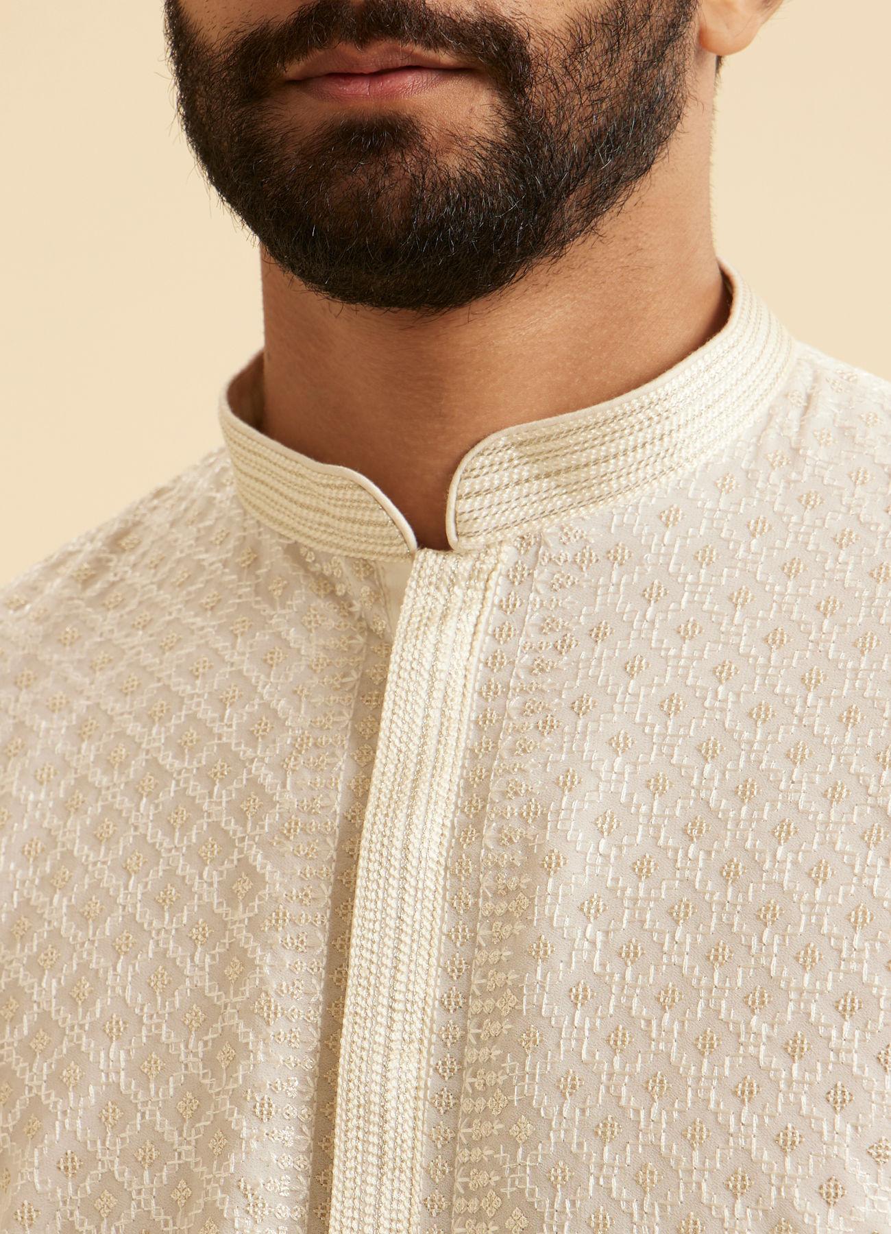 Manyavar Men Cream Georgette Chikankari Kurta Pajama
