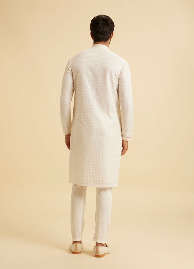 Manyavar Men Cream Georgette Chikankari Kurta Pajama