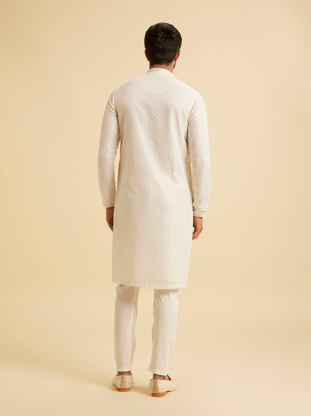 Manyavar Men Cream Georgette Chikankari Kurta Pajama