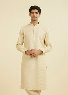 Manyavar Men Regal Beige Ensemble Kurta Pajama