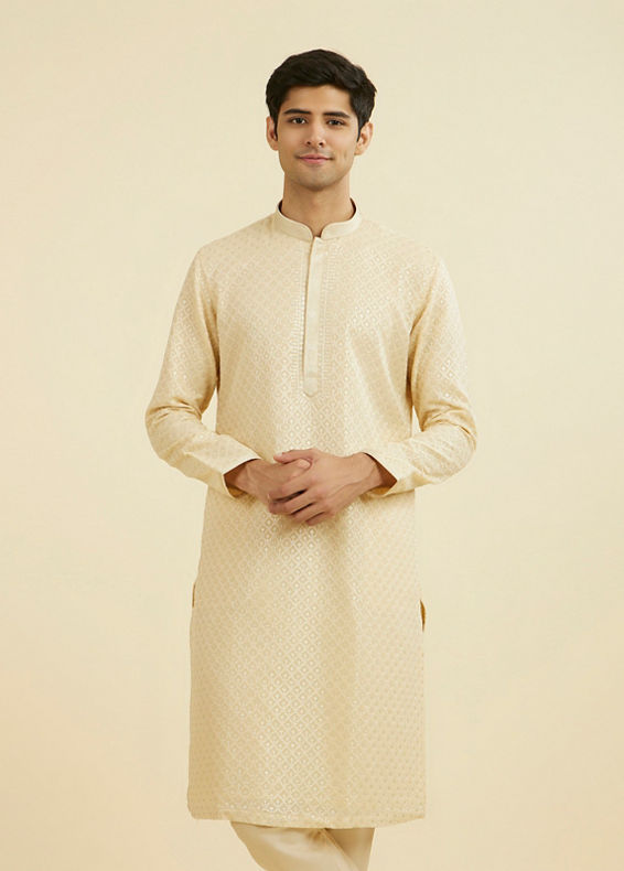 Manyavar Men Regal Beige Ensemble Kurta Pajama