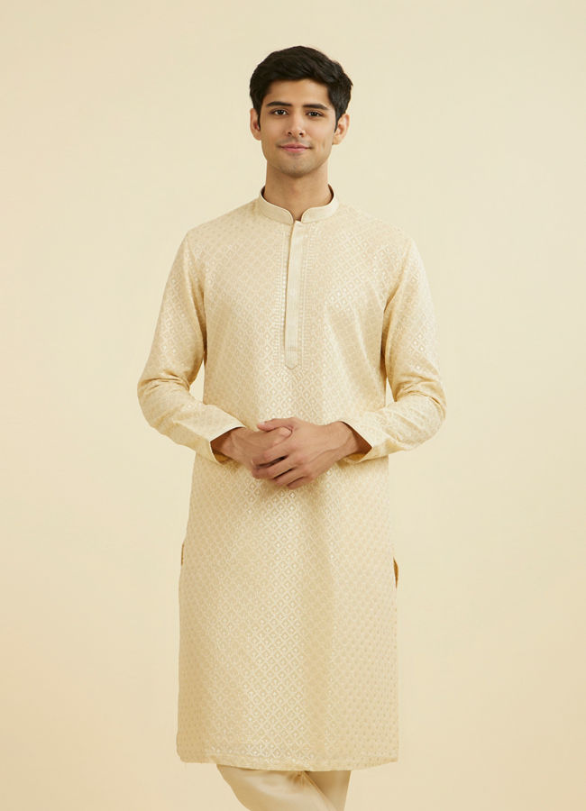 Manyavar Men Regal Beige Ensemble Kurta Pajama