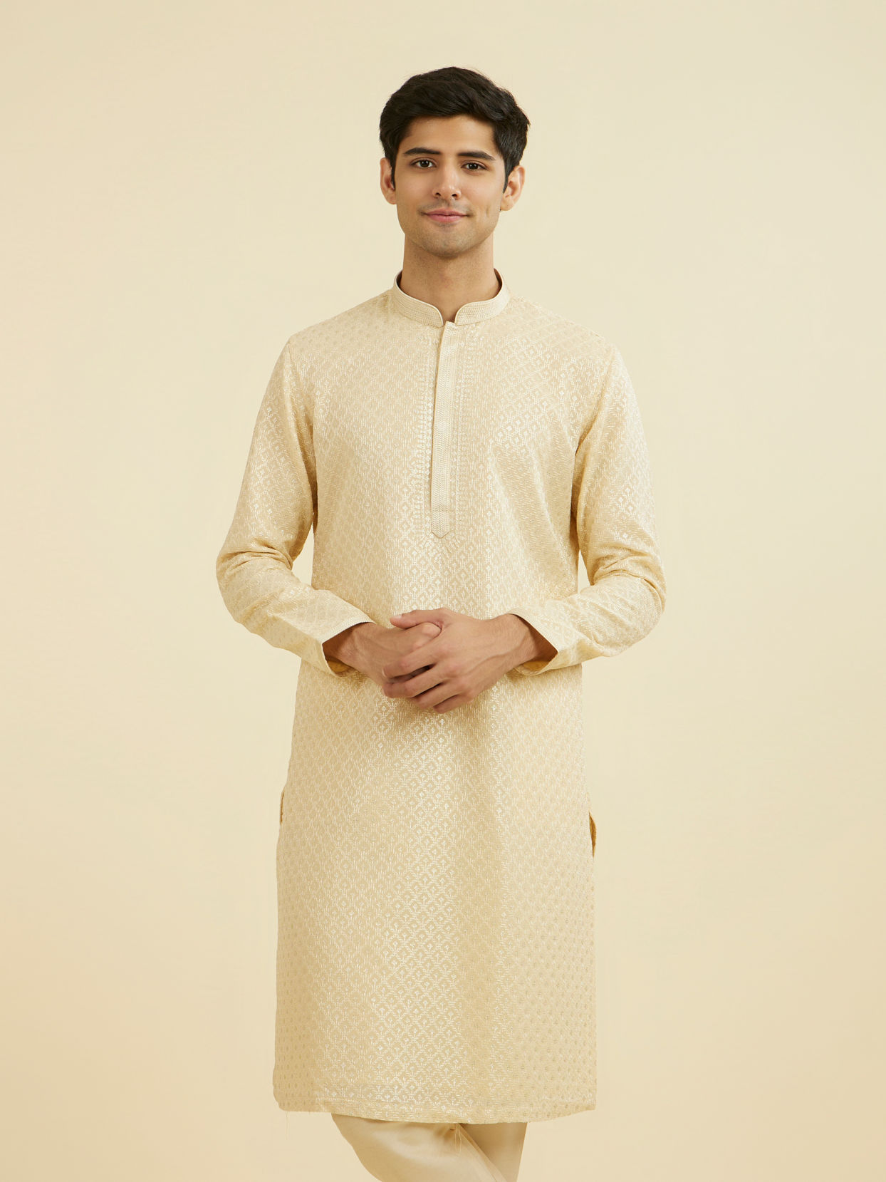 Manyavar Men Regal Beige Ensemble Kurta Pajama